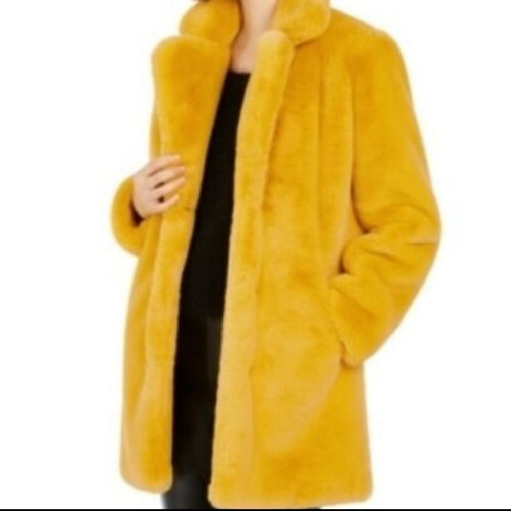 APPARIS mustard Yellow Beautiful Fur Coat. NWT. Brand New. Apparis Winter Coat - Picture 1 of 8